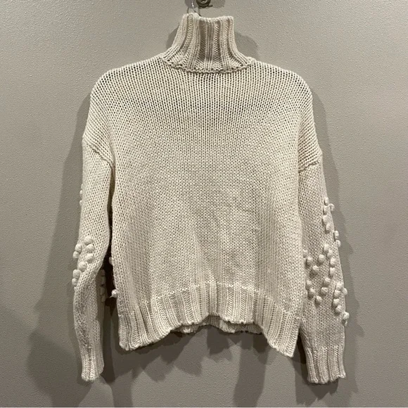 Aqua Bauble Pom Pom Heart Knit Turtleneck Sweater Cream XS - Picture 3 of 7